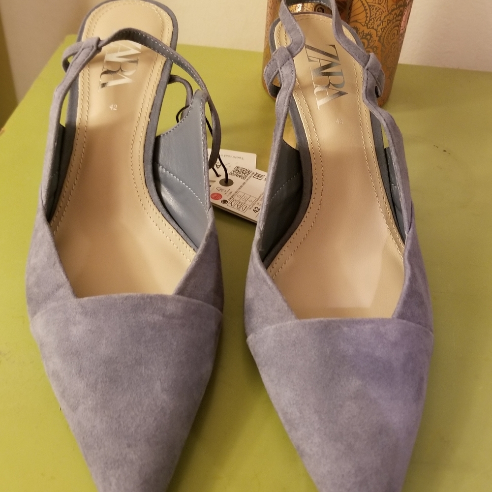 ZARA SUEDE SLINGBACK HEELS BLUE - size 42/size 11
